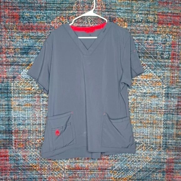 Carhartt womens gray an pink trim Force vneck scrub top XL - Picture 1 of 4